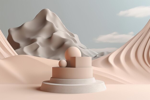 Een woestijnscène met een podium in het midden en een berg op de achtergrond Generative Ai