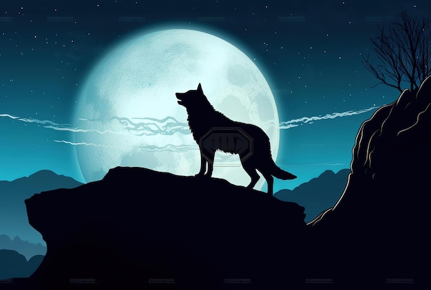 Een wolf die bij de illustratie van de maan vectorkunst huilt