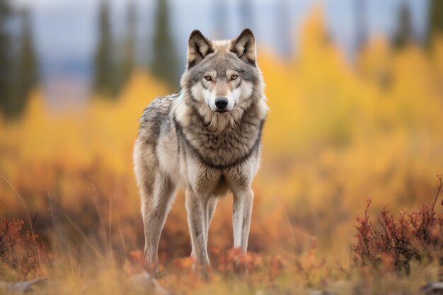 Een wolf die in een veld staat