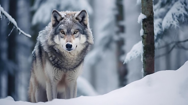 Een wolf in de sneeuw