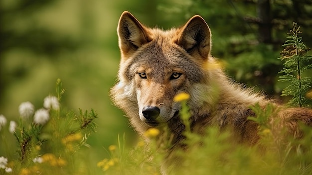 Een wolf in een grasveld