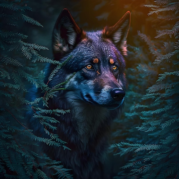 Een wolf in het donker