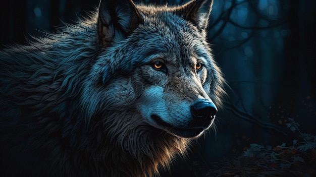 Een wolf in het donker