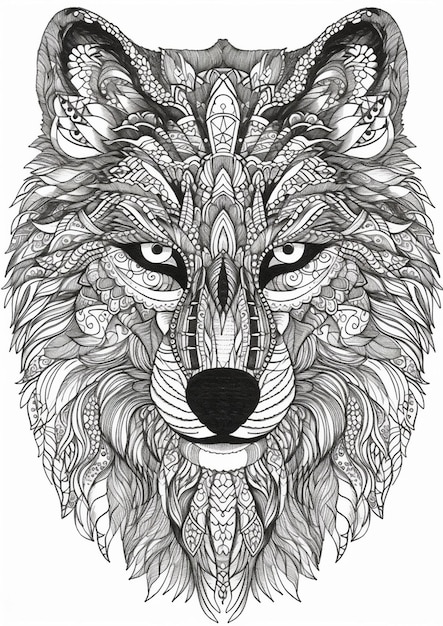 Een wolf met een patroon op zijn gezicht