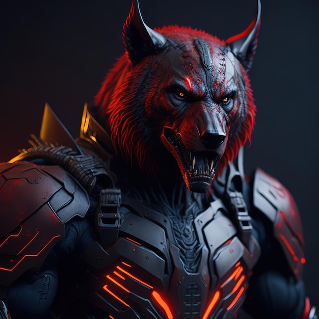 Een wolf met een rood licht op zijn borst