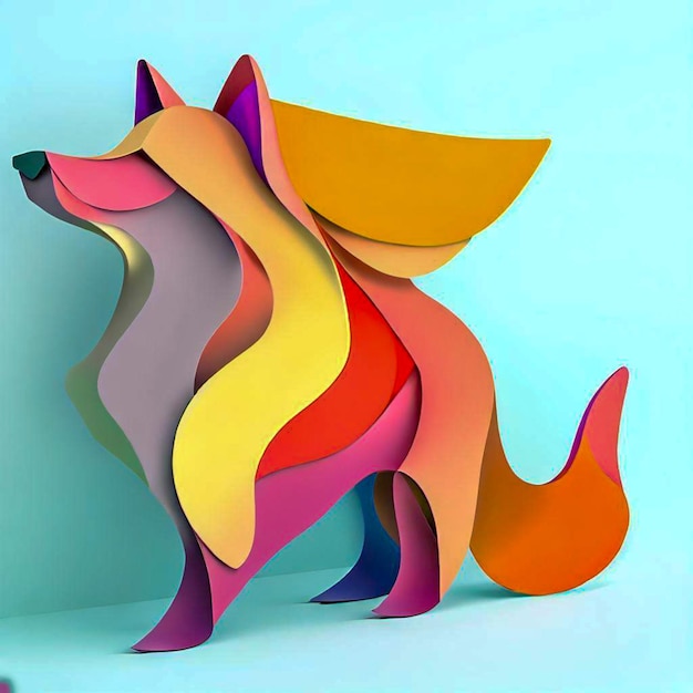 een wolf minimalistisch kleurrijk organisch vormen energie geassembleerd gelaagd diepte levend levendig 3D een