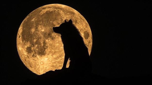 een wolf zit op een rots met een volle maan achter hem