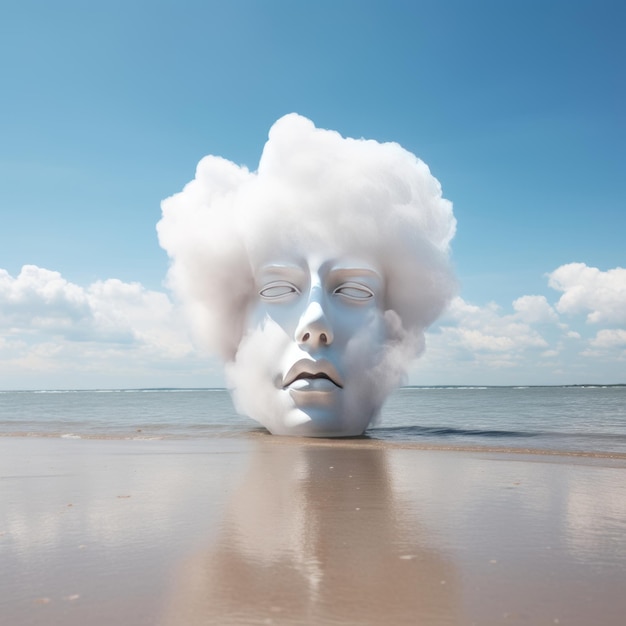 Foto een wolk in de vorm van een menselijk gezicht over de zee op een strand