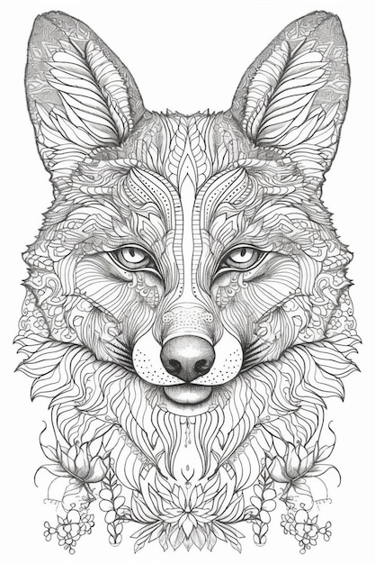 Een wolvenkop met een patroon erop.