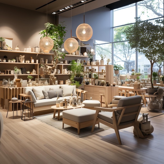 Een woonkamer met een groot venster bank tapijt koffietafel planten en andere meubels