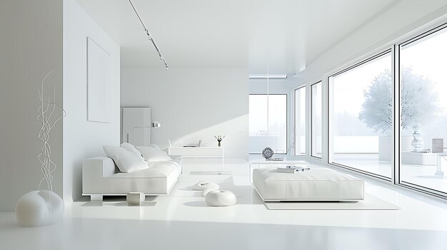 Foto een woonkamer met een witte bank en een witte sofa