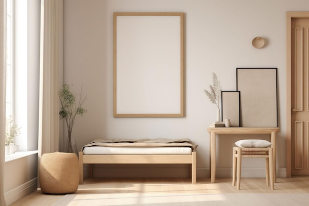 Een woonkamer met houten frame mock-up
