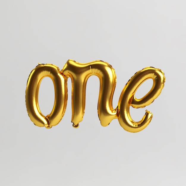 Een woordvormige 3d illustratie van type 2 gouden ballonnen geïsoleerd op een witte achtergrond