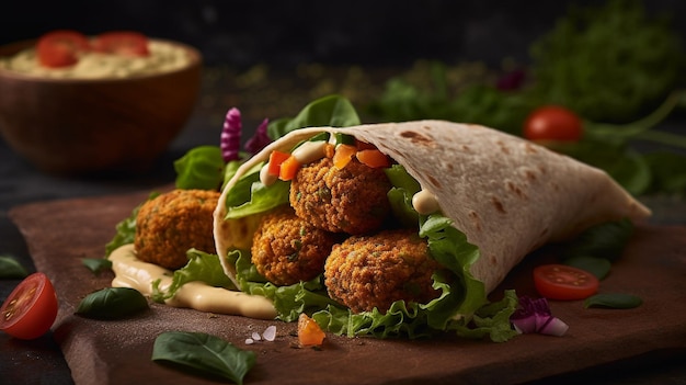 Een wrap met een falafel erin