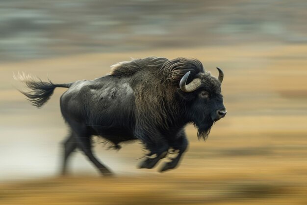 Foto een yak buffel gevangen midstride kracht belichaamd in beweging