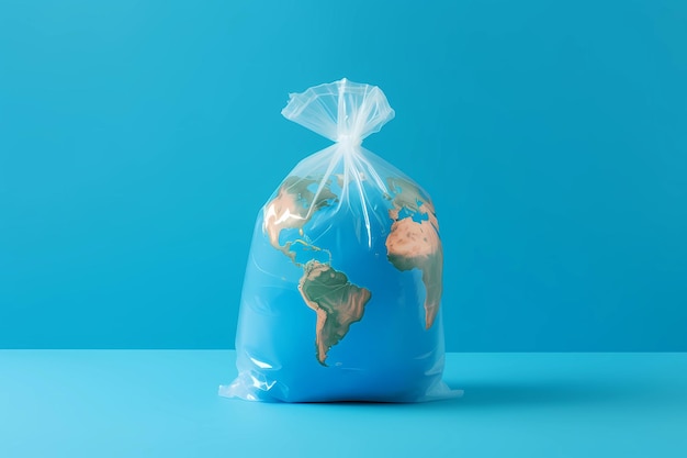 Een zak aarde met een kaart van de wereld erop International Plastic Bag Free Day