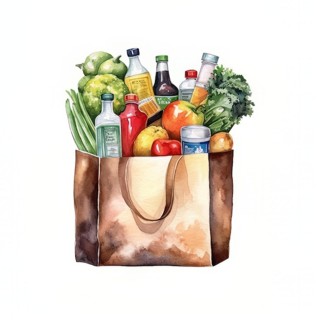Een zak met voedsel met het opschrift 'kruidenierswaren'
