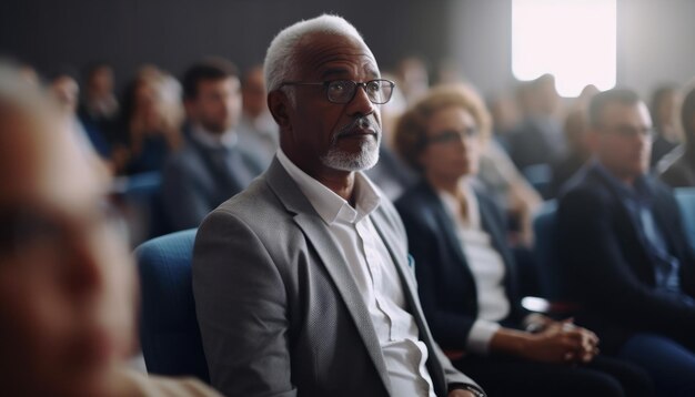 Een zakenman die een conferentie bijwoont ter bevordering van professionele groei Generatieve AI