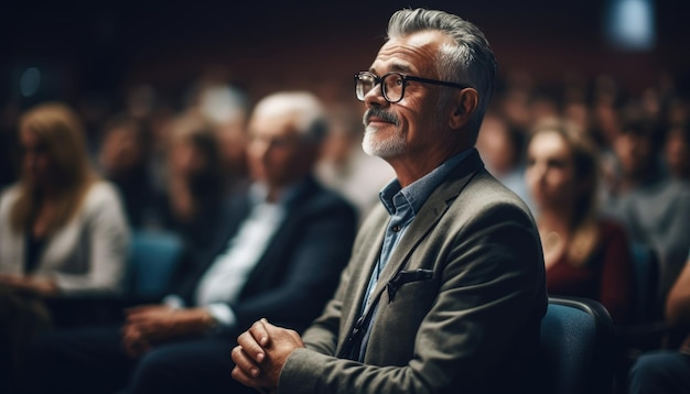 Een zakenman die een conferentie bijwoont ter bevordering van professionele groei Generatieve AI