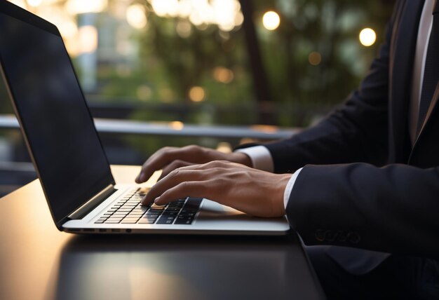 een zakenman Typen handen surfen op het net hacken codering op zijn laptop