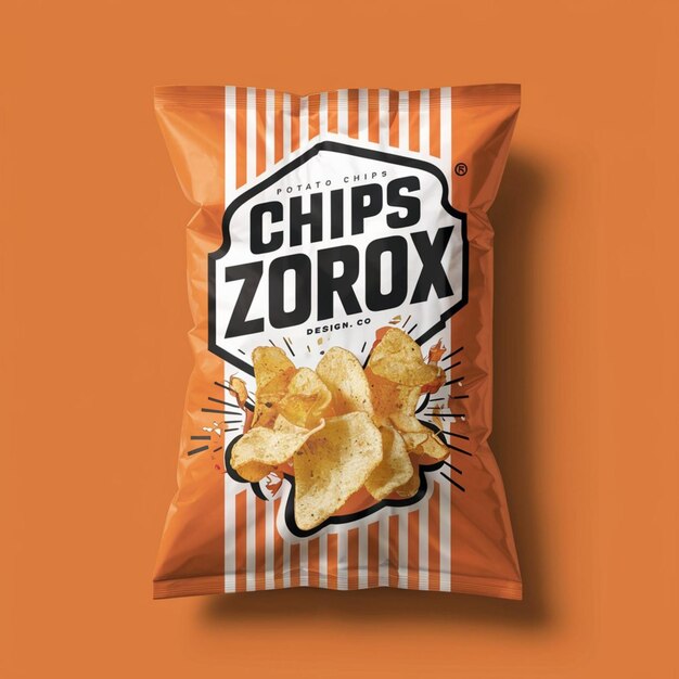 Een zakje met chips waarop staat chips.