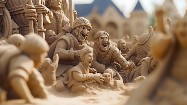 Een zandsculptuur van een scène uit de film de zandkoning