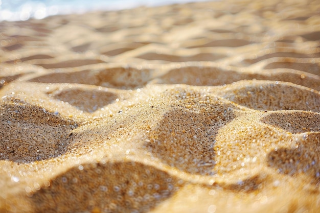 Een zandstrand bij de oceaan.