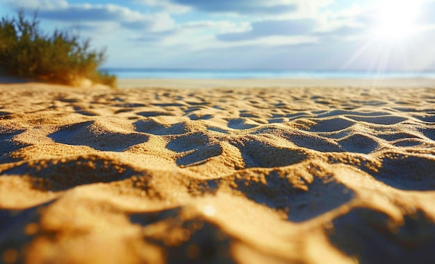 een zandstrand met een poot afdruk in het zand