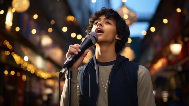 Een zanger die zingt in een underground bar