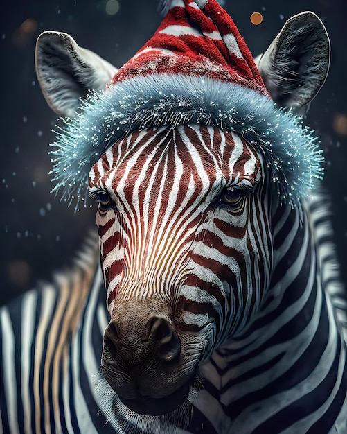 Een zebra in een kerstmuts