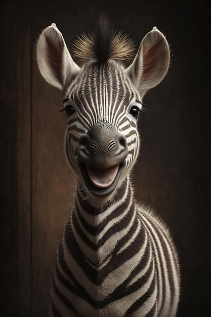 Een zebra met een grote glimlach op zijn gezicht