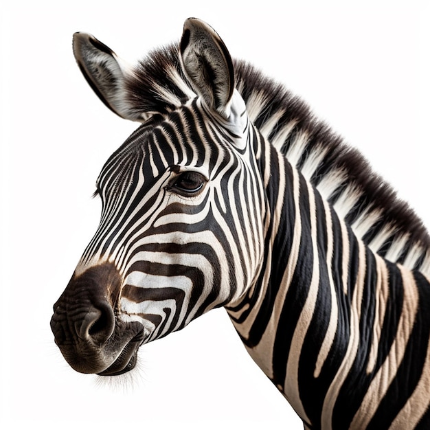 Een zebra met zwarte strepen en een witte achtergrond.
