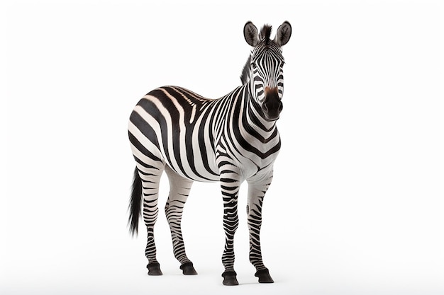 een zebra wordt getoond op een witte achtergrond met een zwart-wit gestreept patroon.