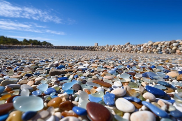 Een zeeglasstrand is bedekt met zeeglas.