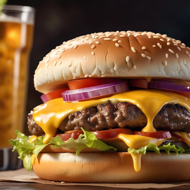 Foto een zeer gedetailleerde foto van een heerlijke cheeseburger