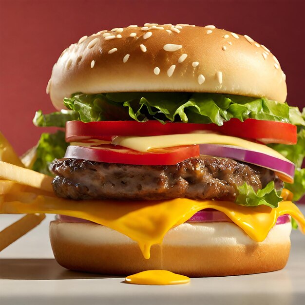 Een zeer gedetailleerde foto van een heerlijke cheeseburger