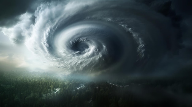 Foto een zeer grote storm die door een bewolkte hemel beweegt.