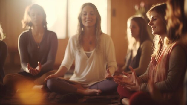 Een zeer wazige foto van een Nederlandse meditatiegroepsessie