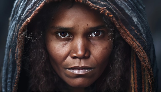 een zeer zwarte Australische Aboriginal vrouw model advertentie