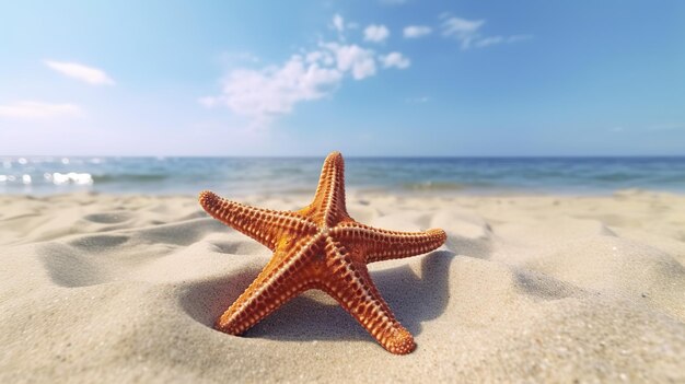 Een zeester op een strand met de lucht op de achtergrond