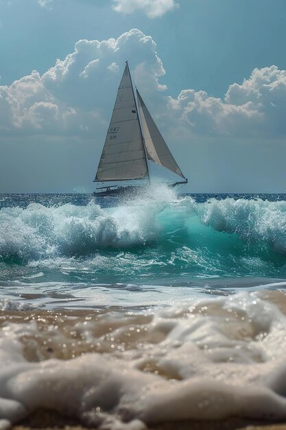 een zeilboot zeilt op een bewolkte dag in de oceaan