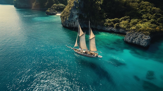 een zeilboot zeilt op een blauw water