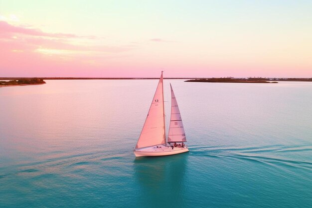 een zeilboot zeilt op het water bij zonsondergang