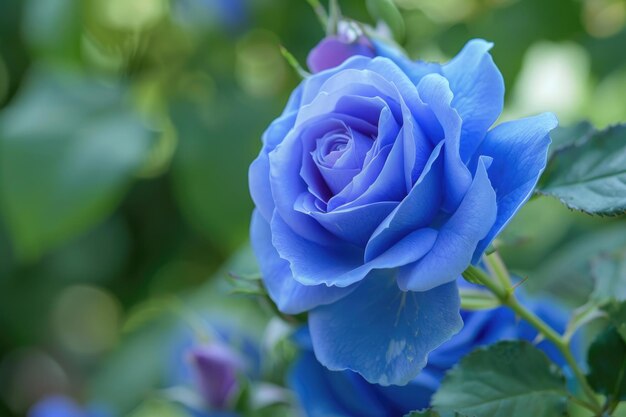 Een zeldzame en prachtige blauwe roos in volle bloei.