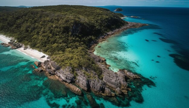 Een zicht op de blauwe wateren van de whitsunday-eilanden.