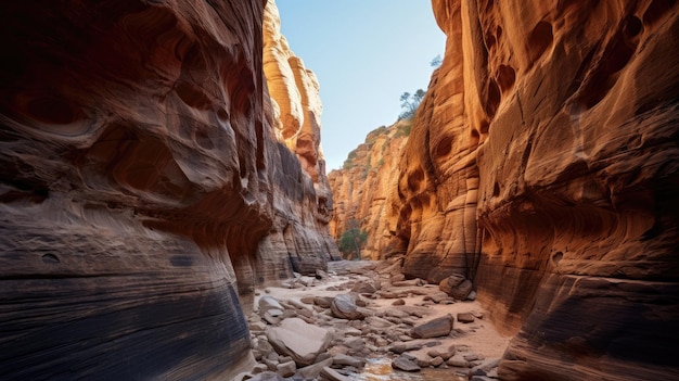 Een zicht op de canyonmuren en canyonmuren.