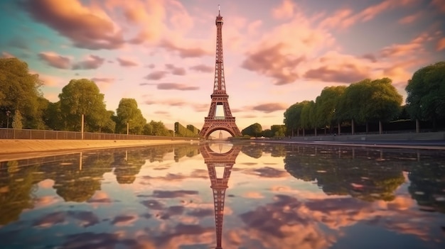 Een zicht op de Eiffeltoren vanaf de rivier de seine.
