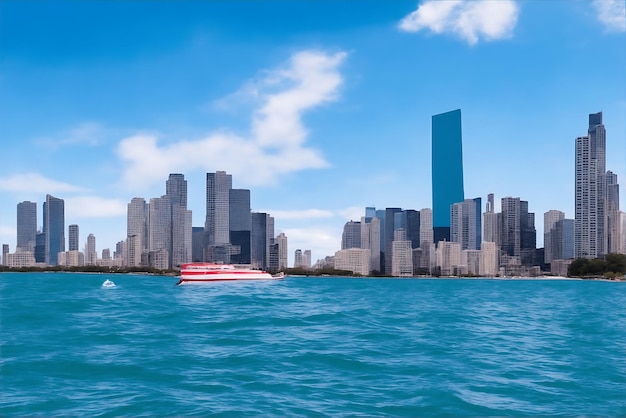 Een zicht op de skyline van Chicago vanaf het water gegenereerd door Ai