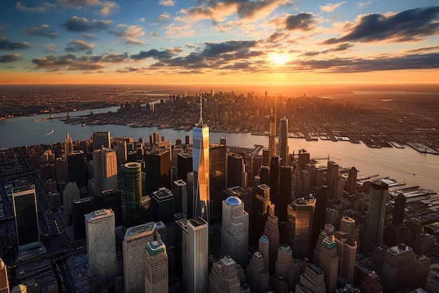 Een zicht op de skyline van Manhattan vanaf het Empire State Building.