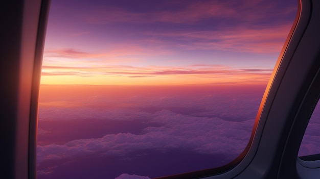 een zicht op de zonsondergang vanuit het luchtruim in de stijl van lichtviolet en donkeroranje